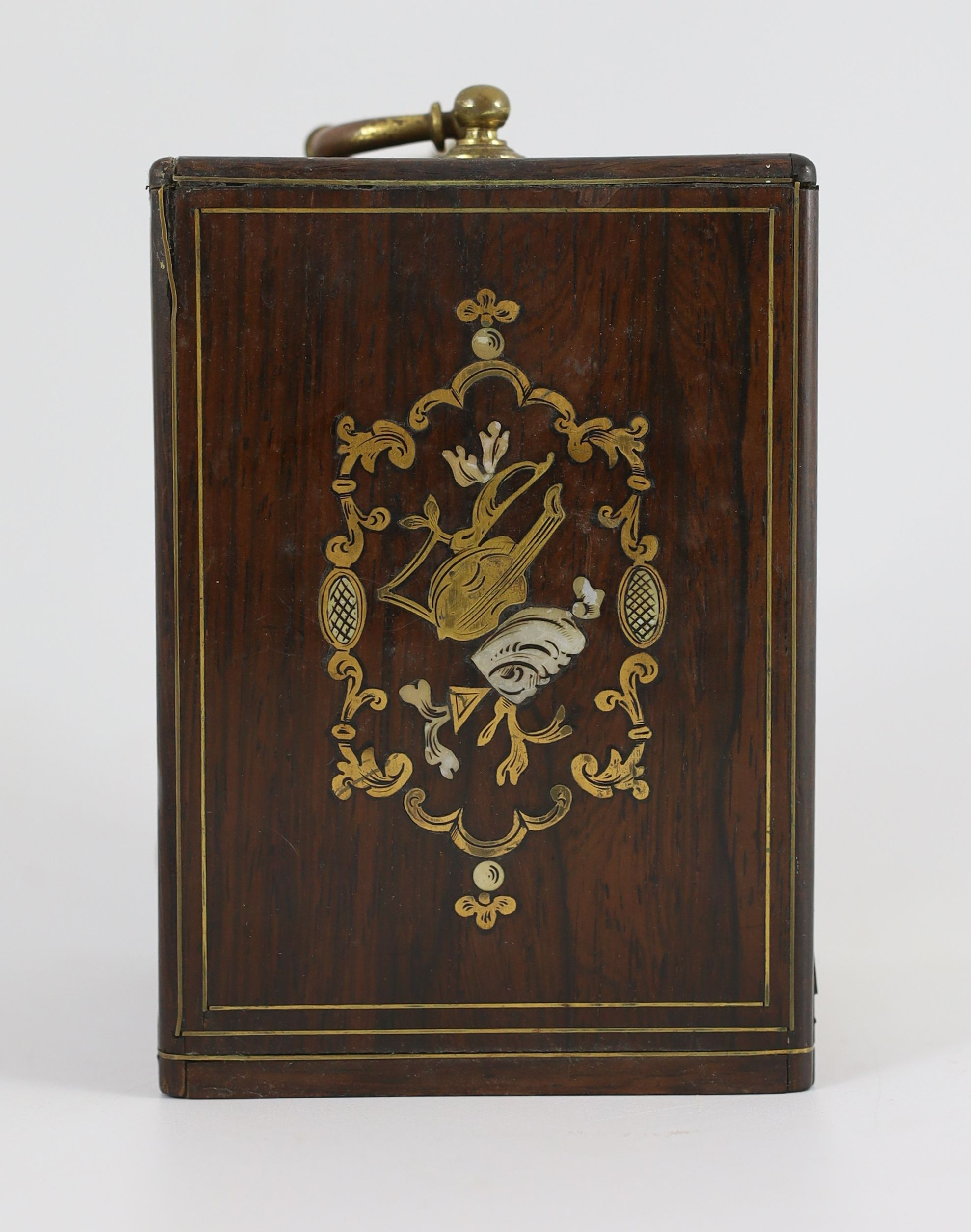 Paul Garnier of Paris. A mid 19th century French inlaid rosewood travelling carriage timepiece, height of case 14.5cm, width 11cm depth 9.5cm